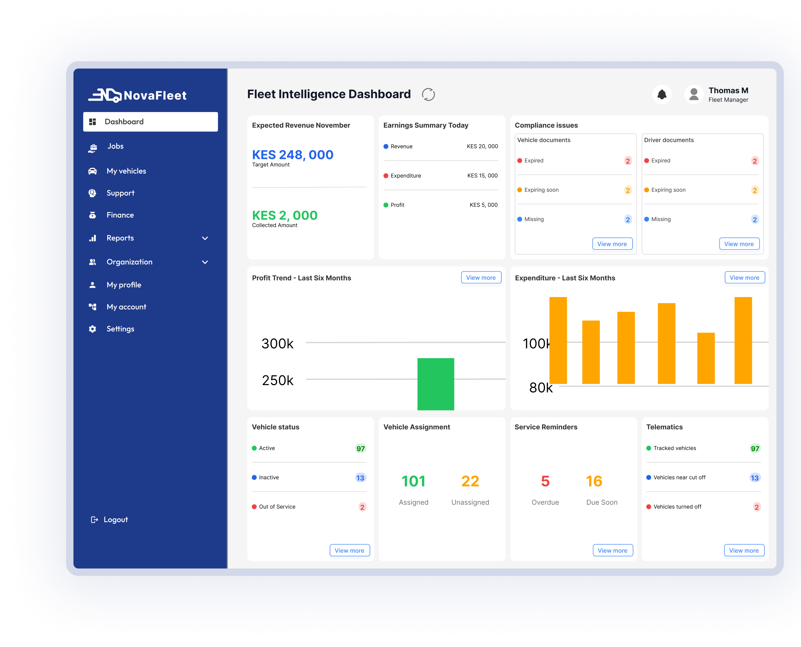 Fleet intelligence dashboard and vehicle overview